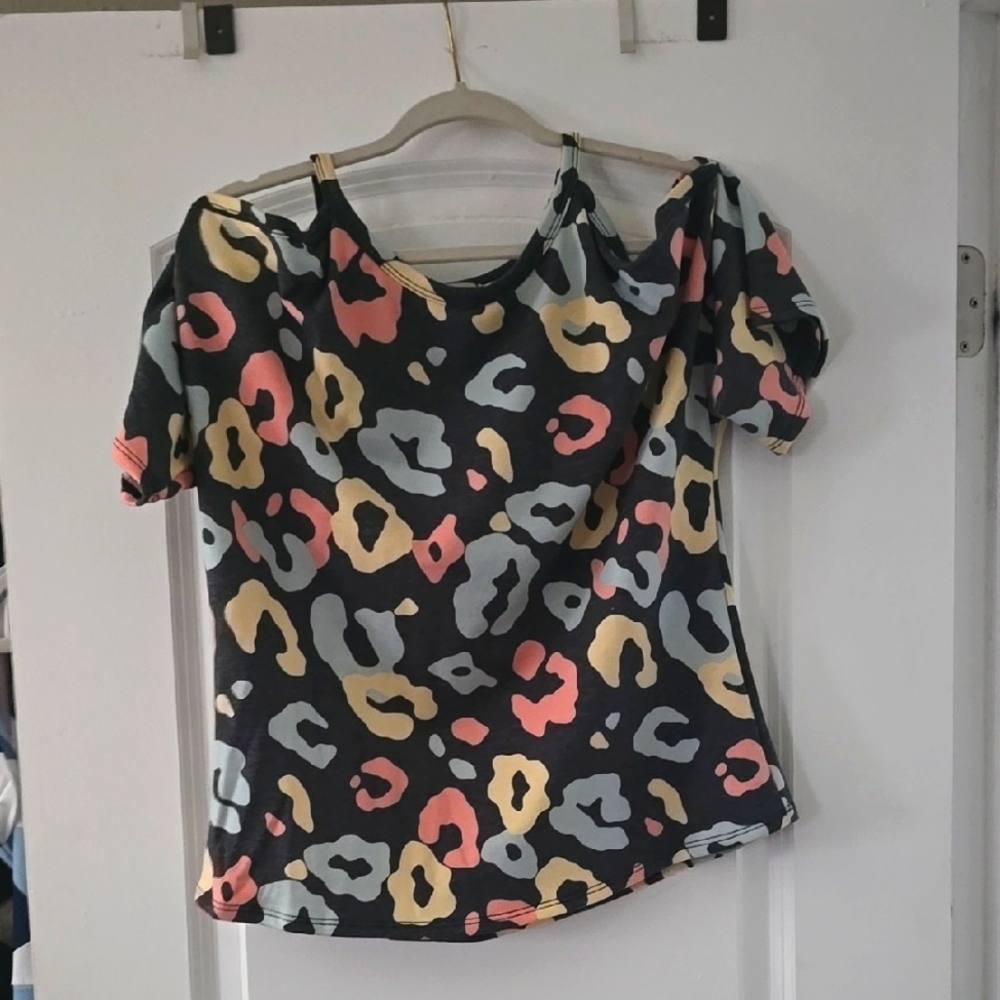 Cold Shoulder Multicolor Leopard Print Women's Top